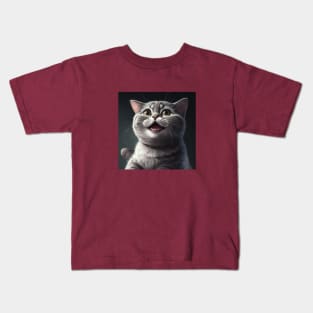 Realistic illustration of grey haired cat looking app with open mouth Kids T-Shirt